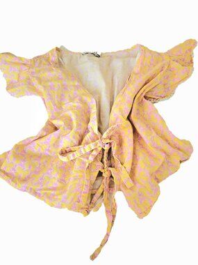 Lush Brand Yellow and Pink Bow Crop Top Size Small